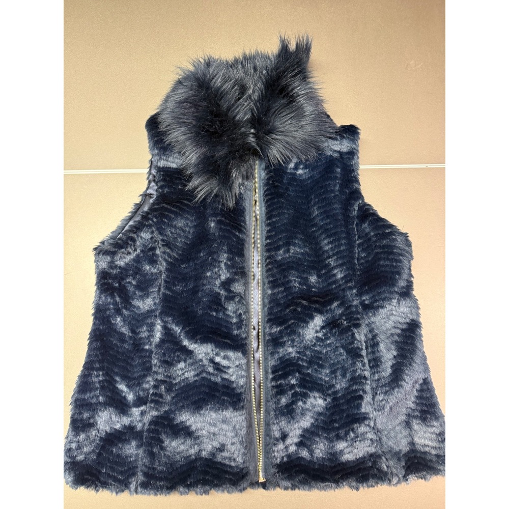 Marc New York Andrew Marc Navy Blue Faux Fur Zip Up Vest XL maximalist upscale